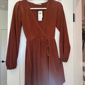 Elegant Rust Wrap Dress